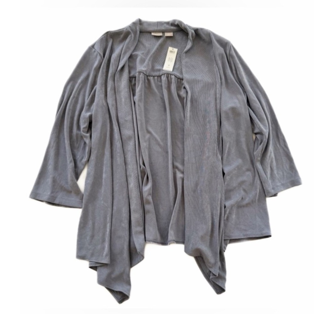 Chicos Travelers Jacket Womens 3 US 16 18 Gray Waterfall Cardigan New